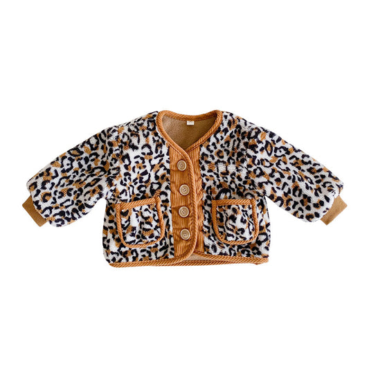 Baby Kid Girls Leopard Houndstooth Print Coats