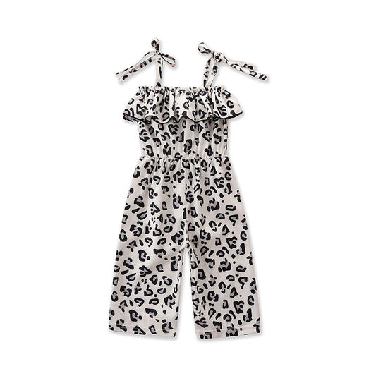 Kid Girl Leopard Print Ruffle Trim Knotted Cami Jumpsuit