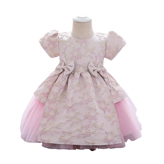 Kid Girl Puff Sleeve Embroidery Gown Dress