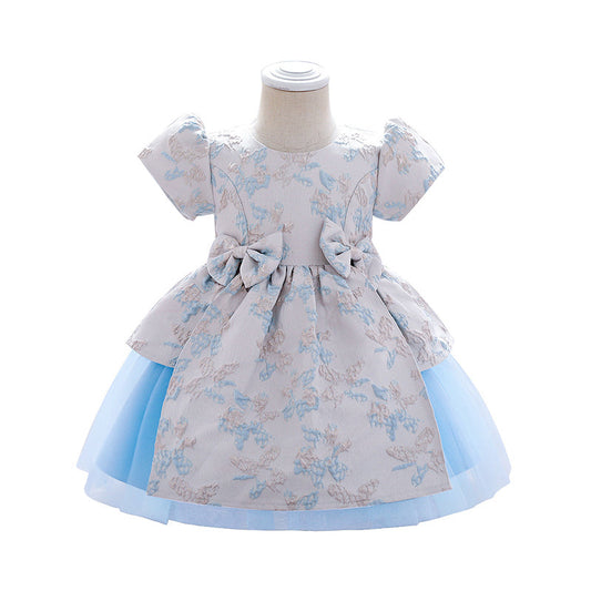 Kid Girl Puff Sleeve Embroidery Gown Dress