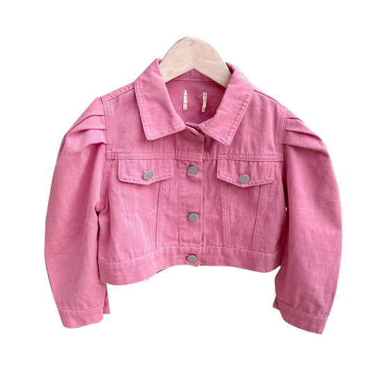 Kid Girl Puff Sleeve Pink Denim Jacket