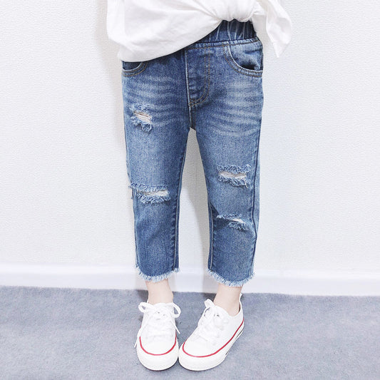 Kid Girl Ripped Denim Trousers