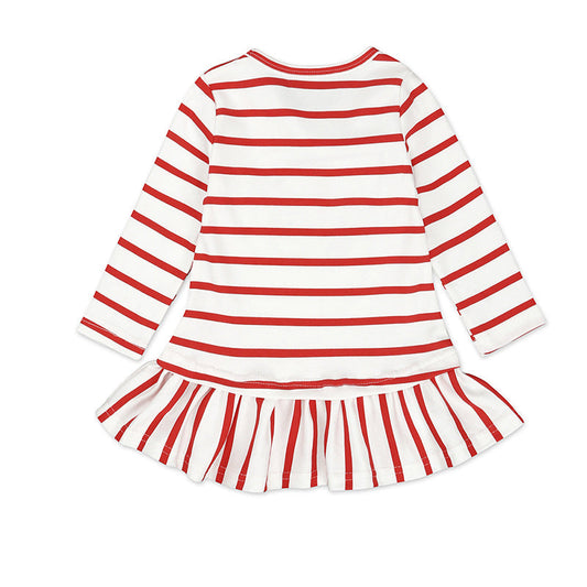 Baby Kid Girls Striped Cartoon Expression Embroidered Christmas Dresses