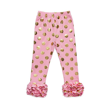 Kid Girl Sequins Polka Dots Frill Hem Legging Pants