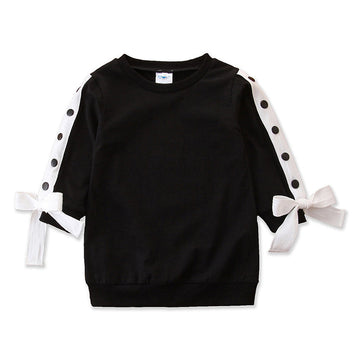 Kid Girl Side Stripe Bowknots Sweatshirt