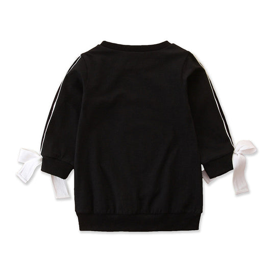 Kid Girl Side Stripe Bowknots Sweatshirt