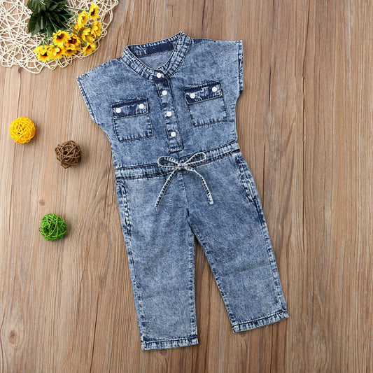 Kid Girl Single Breasted Denim Jumpsuit