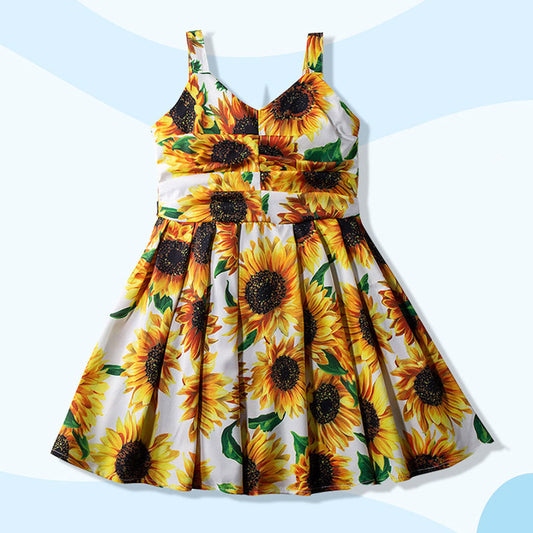 Kid Girl Sunflower Graphic Sling Dress