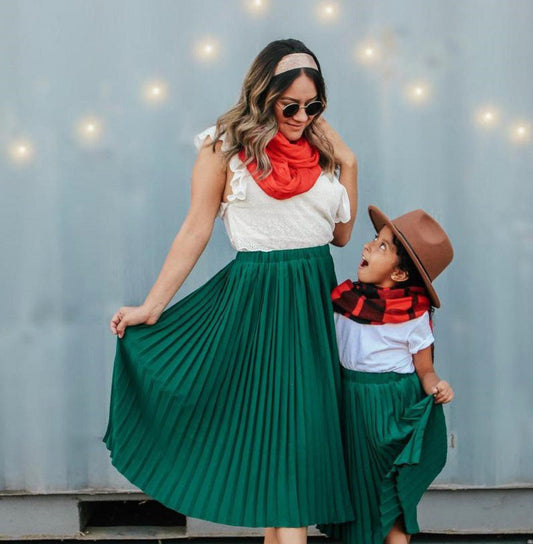 Mommy And Daughter Solid Color Pleated Skirt