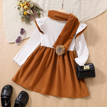 Cute Baby Kid Girls Color-blocking Dresses Accessories Scarves