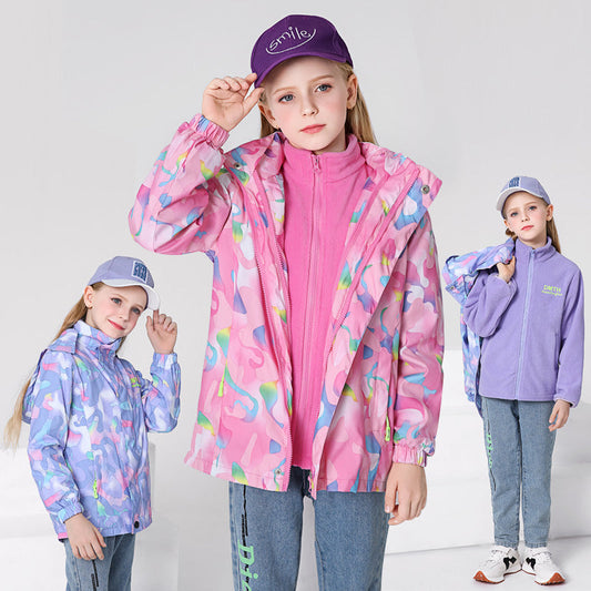 Kid Big Kid Girls Camo Jackets And Solid Color Outwears