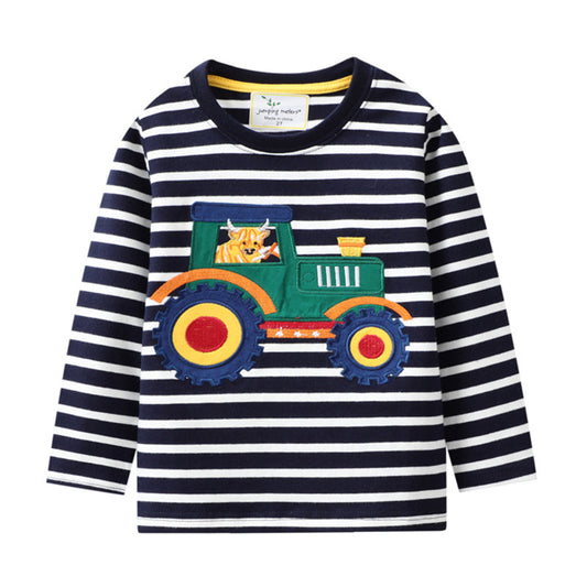 Spring Kid Boy Striped Car Cow Top