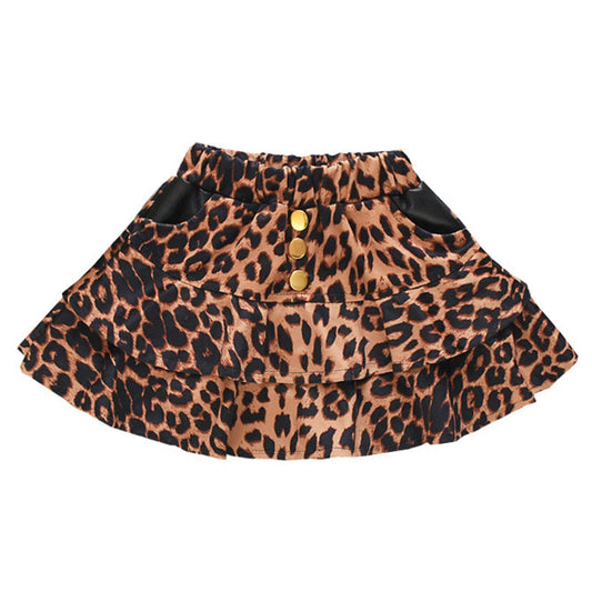 Toddler Girl Button Decor Leopard Print Skirt