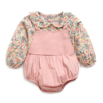 Toddler Girl Fake Two Piece Flower Print Bodysuit