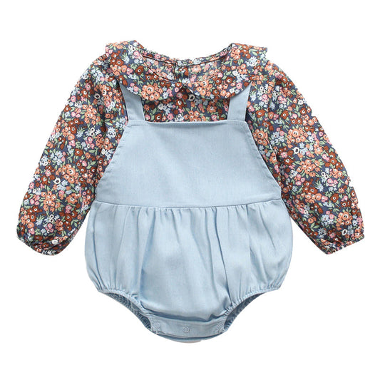 Toddler Girl Fake Two Piece Flower Print Bodysuit