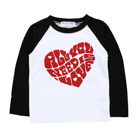 Cute Toddler Girl Love Heart Color Blocking Top