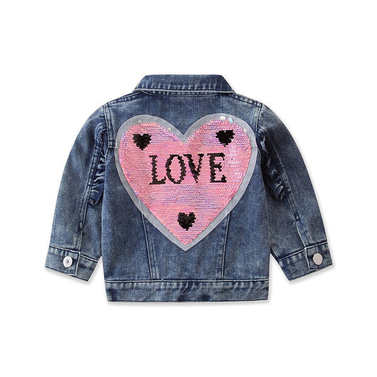 Toddler Girl Love Heart Sequins Demin Jacket