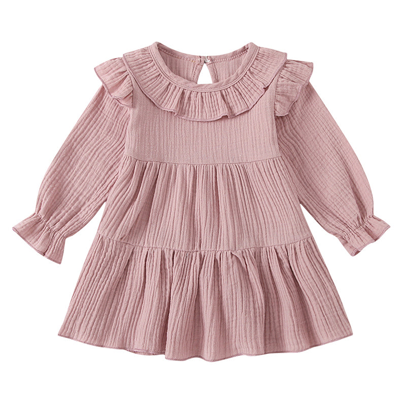 Cute Toddler Girl Muslin Solid Color Long Sleeve Midi Dress