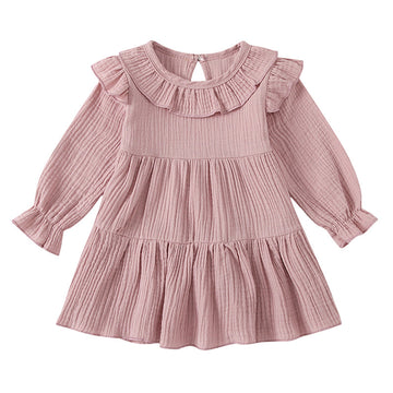 Cute Toddler Girl Muslin Solid Color Long Sleeve Midi Dress