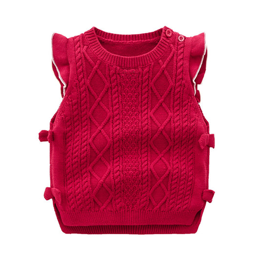 Toddler Girl Ruffle Trim Red Knitted Vest