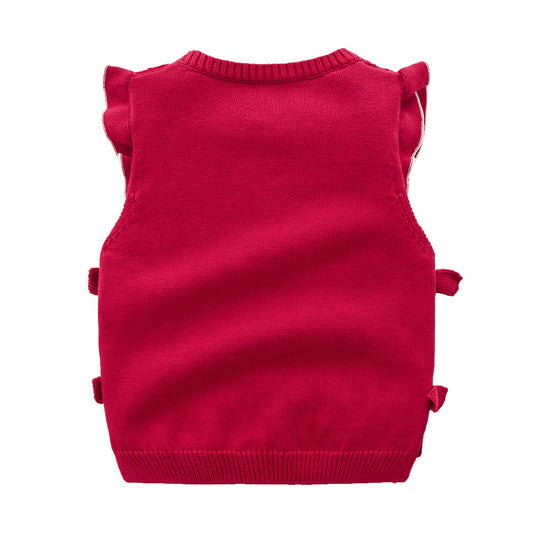 Toddler Girl Ruffle Trim Red Knitted Vest