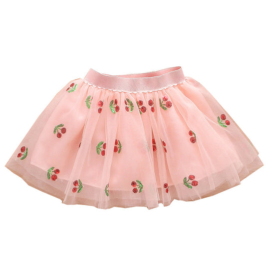 Toddler Kid Girl Cherry Mesh Skirt