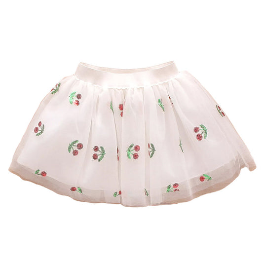 Toddler Kid Girl Cherry Mesh Skirt