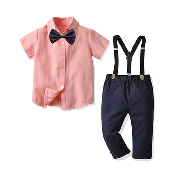 Two-Piece Bow Tie Shirt And Suspender Pants Boy Set