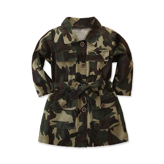 Baby Kid Girls Solid Color Camo Bow Jackets Outwears