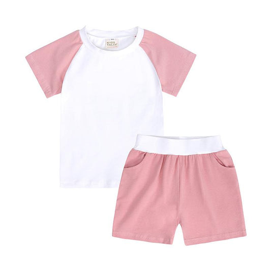 Fashion 2 Pieces Kid Colorblock Set Raglan Sleeve Tee With Shorts