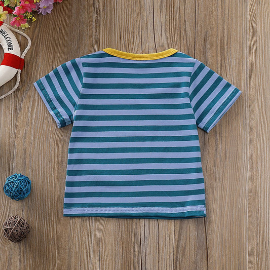 Kid Boy Car Print Striped T-shirt