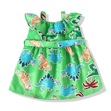 Kid Girl Dinosaur Pattern Off Shoulder Belted Dress