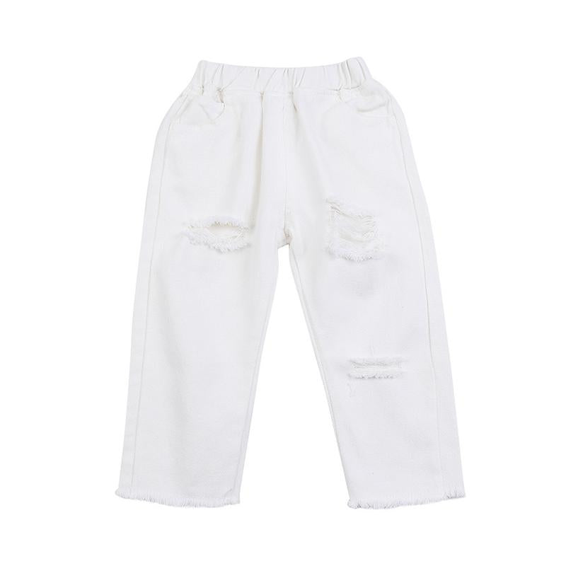Little Girl White Distressed Pants
