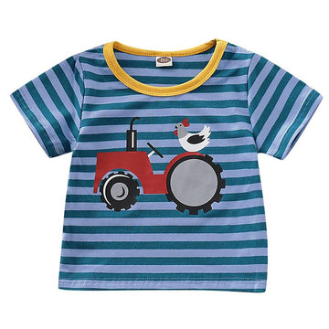 Kid Boy Car Print Striped T-shirt