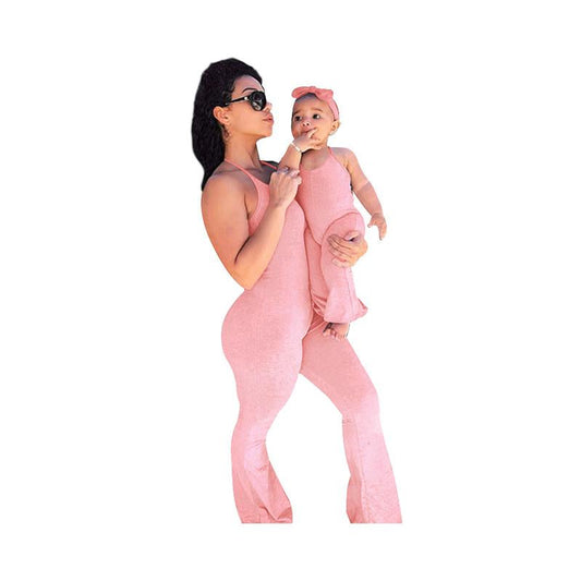 Fashion Mommy And Me Solid Color  Cami Jumpsuit