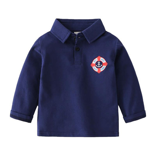 Boy Long Sleeve Polo Shirt With Cartoon Pattern