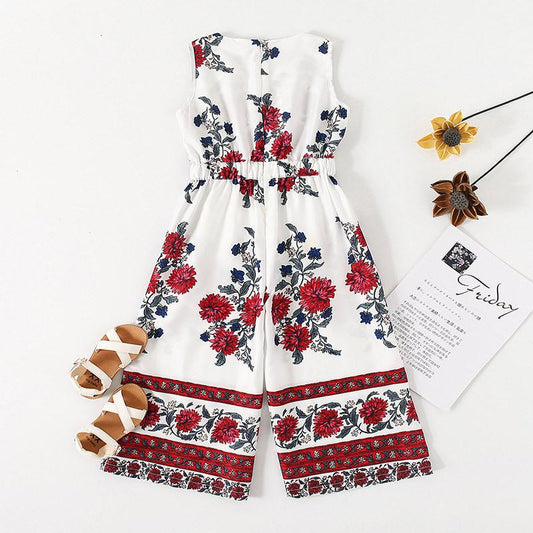 Girl Wide Leg Floral Print  Tank Jumpsuit