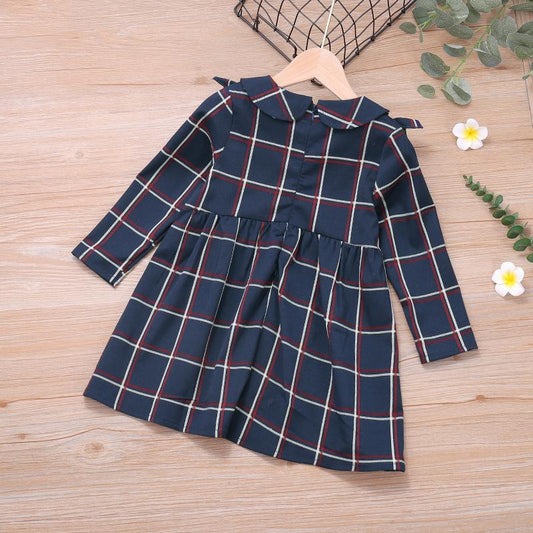 Kid Girl Contrast Collar Checked Dress