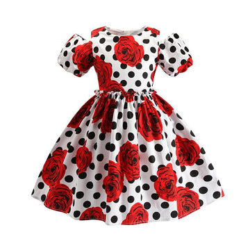 Polka Dots Girl Cold Shoulder Rose Graphic Dress