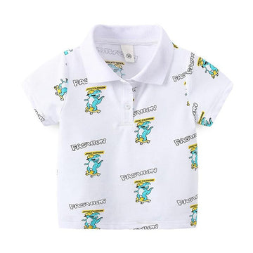 Kid Boy Fashion Dinosaur Graphic Polo Shirt