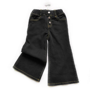 Girl Wide Leg Denim Flared Pants In Black