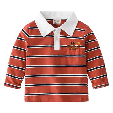 Boys Stripe Cartoon Polo Shirt Long Sleeve