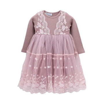 Kid Girl Ribbed Floral Mesh Dress