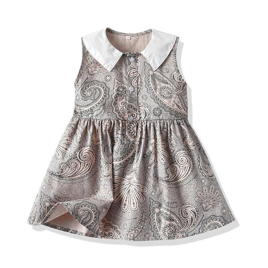 Toddler Girl Contrast Collar Print Tank Dress