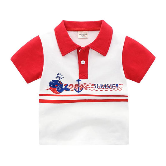 Kid Boy Dolphin Color Blocking Polo Shirt