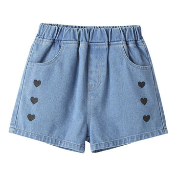 Big Girl Love Heart Print Denim Shorts