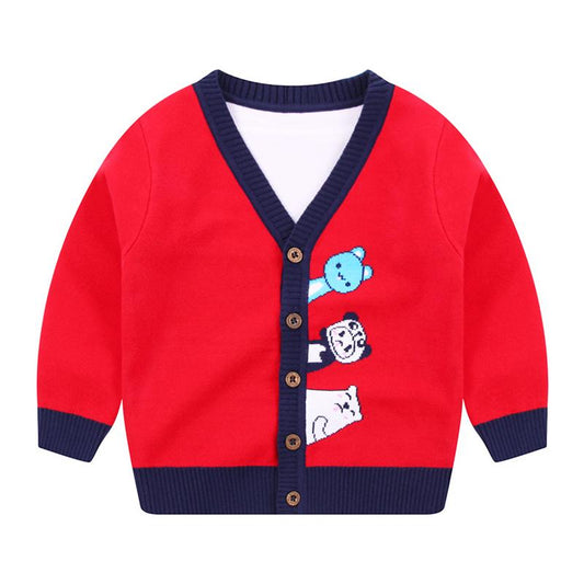 Kid Boy Cartoon V Neck Knit Cardigan