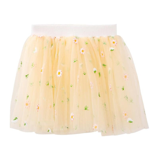 Kid Girl Embroidery Daisy Flower Mesh Skirt