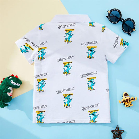 Kid Boy Fashion Dinosaur Graphic Polo Shirt