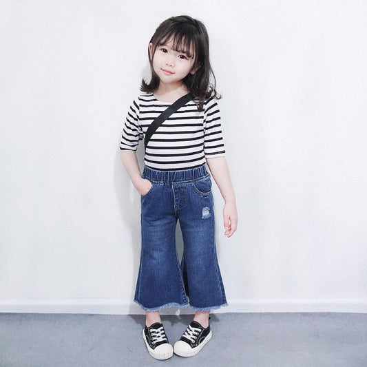 Kid Girl Ripped Denim Flared Pants